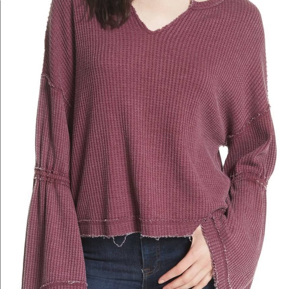 NWT Free People Dahlia Thermal Knit Sweater Wine - Picture 4 of 5
